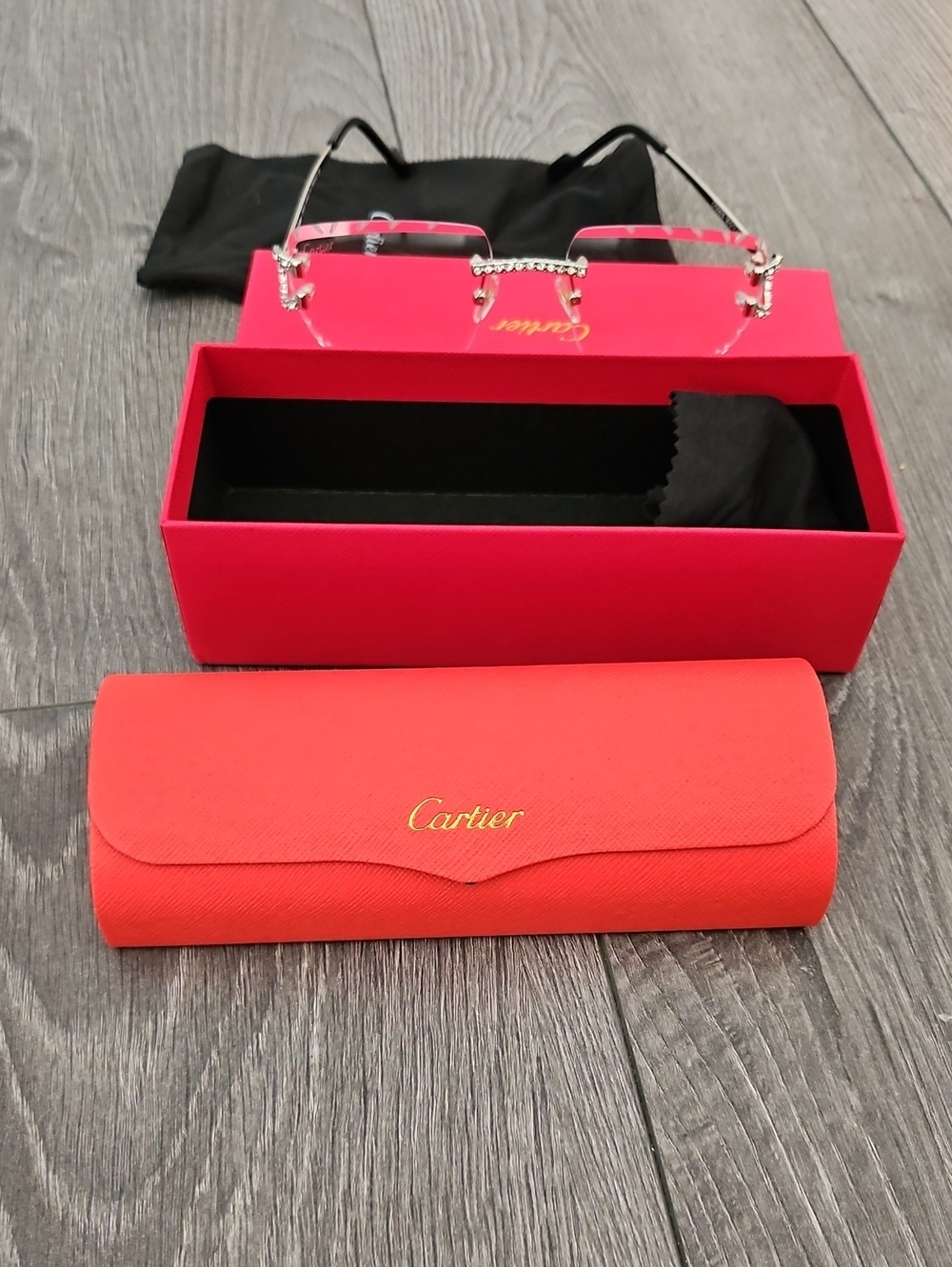Cartier Coral-Red Eyewear Case with Gold Logo